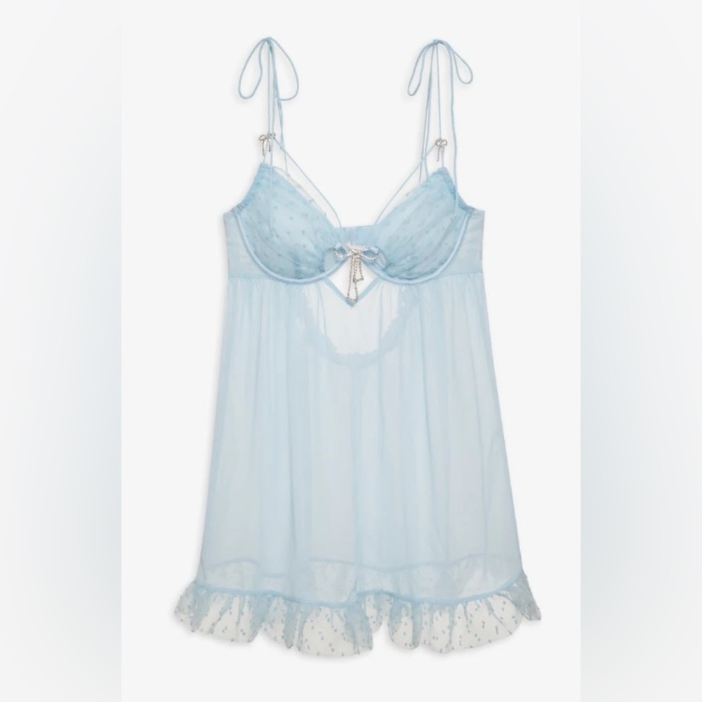 bnwt for love and lemons izzy slip dress - blue, large